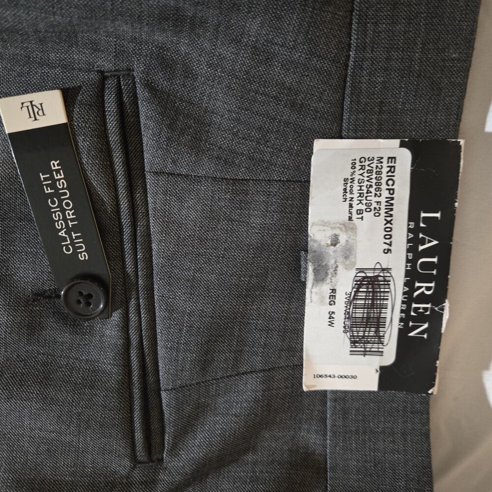 Ralph Lauren Mens pant 54w x 36 Grey Shark Big & Tall UltraFlex Wool-NEW - Picture 8 of 13